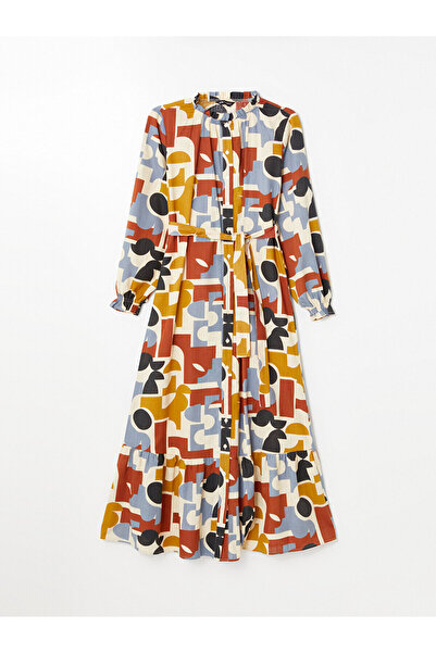 LC Waikiki LCW Damen-Hemdkleid mit Rundhalsausschnitt und langen Ärmeln