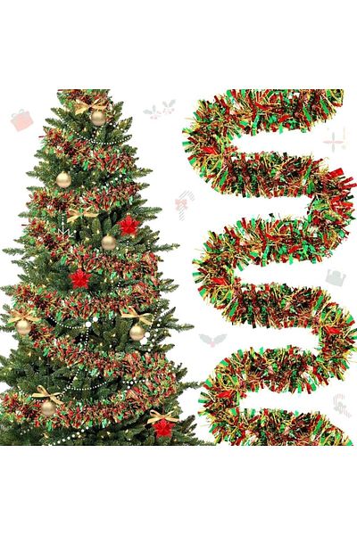 Yenigeldi 2 Pieces 1.7m Floral Beaded Christmas Tassel Metallic Christmas Tree Shiny Wreath Decorations (red Green