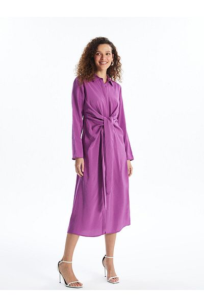 LC Waikiki LCW Damen-Hemdkleid – einfarbig, lange Ärmel