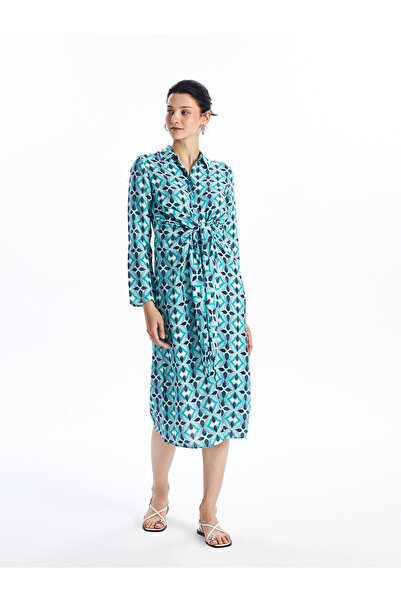 LC Waikiki Gemustertes Damen-Hemdkleid mit langen Ärmeln – LCW