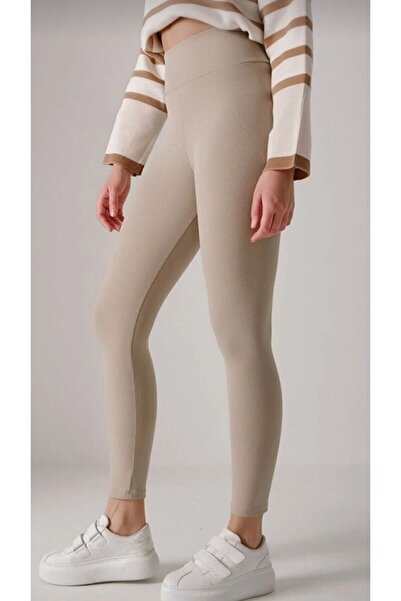 hak tekstil Bej Örme Fitilli Tayt