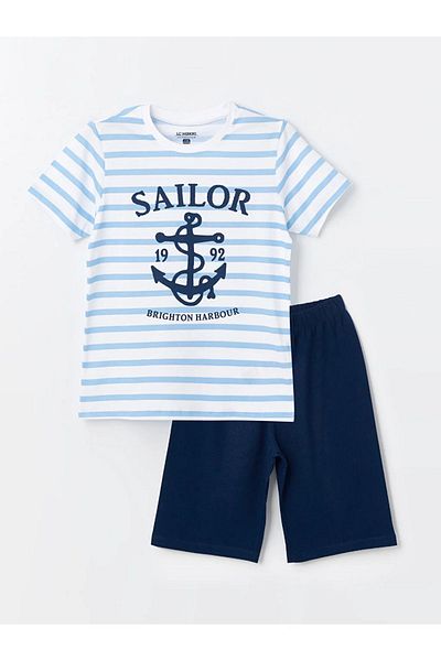 LC Waikiki LCW Kids Boy's Pajamas Set with Shorts - Crew Neck, Short Sleeve