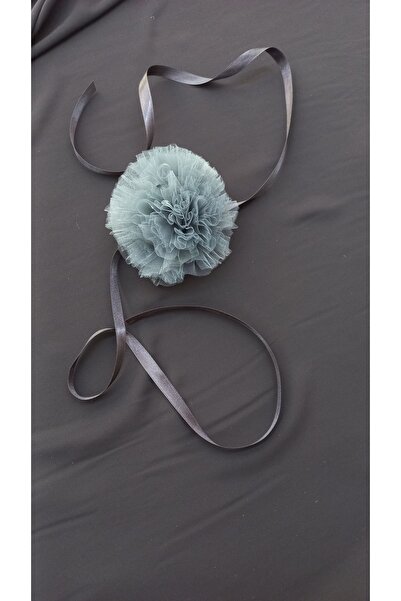 es moda shop Nisha - Χειροποίητο λαιμόκοψη με λουλούδια από τούλι σε γκρι ελιά