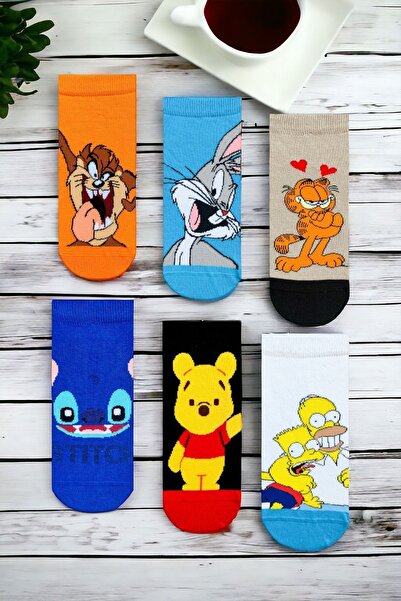 ZEYZEY MONKEY Unisex Set of 6 Character Patterned Premium Seamless Booties Socks - Mixed Colors