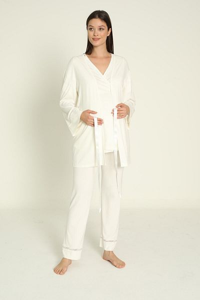 Miss Dünya Lissa Maternity and Maternity Pajamas Set with White Dressing Gown