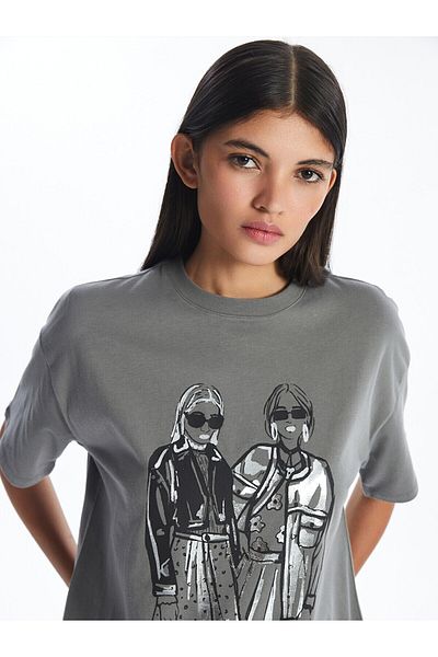 LC Waikiki LCW Women's T-Shirt - Crew Neck, Printed, Short Sleeve