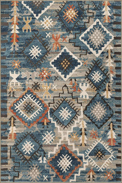 Rugs Modern Halı Mavili Baklavalı Kahverengi Geometrik Dekoratif ve Dokuma Ta...