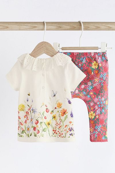 Next Baby Pink Coral Flower Patterned Suit Set