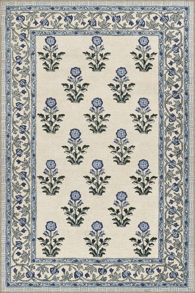 Rugs Modern Halı سجادة زرقاء مزخرفة بنمط الأزهار المزخرفة والمنسوجة قابلة للغ...