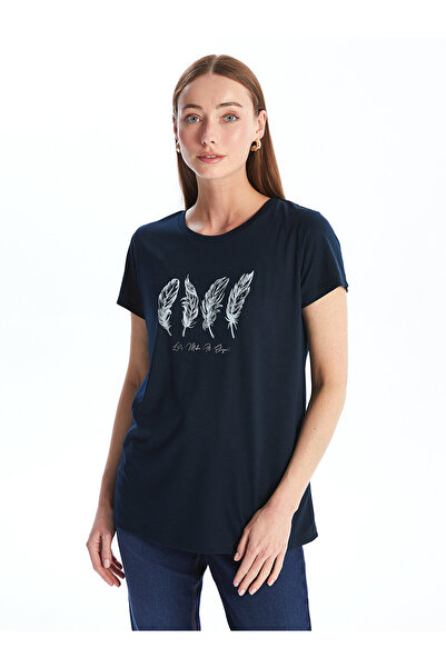 LC Waikiki Dámské triko LCW – výstřih, potištěný, krátký rukáv