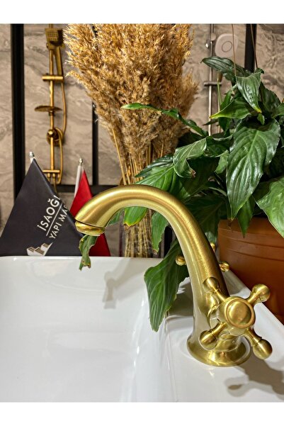İSAOĞLU YAPI Matte Gold Matte Gold Sink Mixer Antique Gold Sink Faucet Sink Mixer