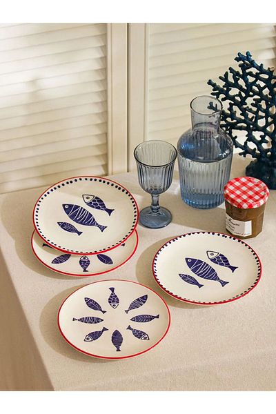 LC Waikiki Lcw Home Printed Ceramic Cake Plate Set of 4