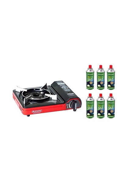 Orcamp Tekli Portatif Kamp Ocak Gaz Stop Emniyetli + 6 Adet 227 Kartuş