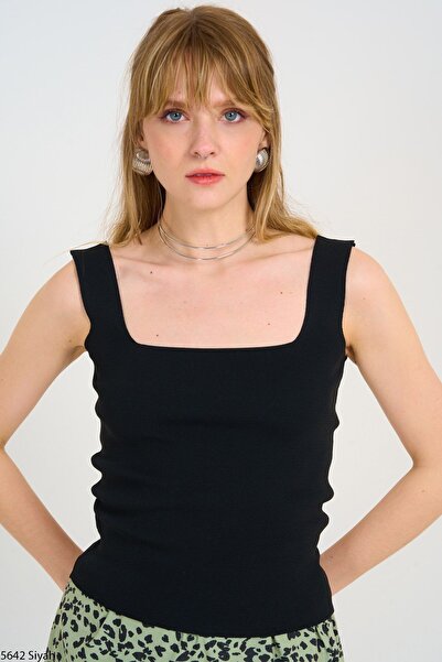 Ladyone Γυναικείο πλεκτό με λουράκι με τετράγωνο γιακά Standard