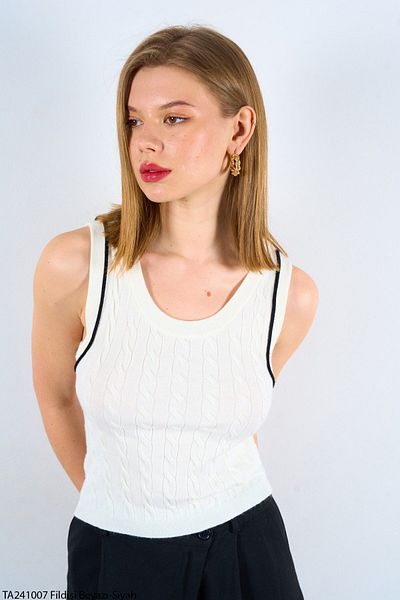 Ladyone Women's White Striped Hair Knit Tank Top