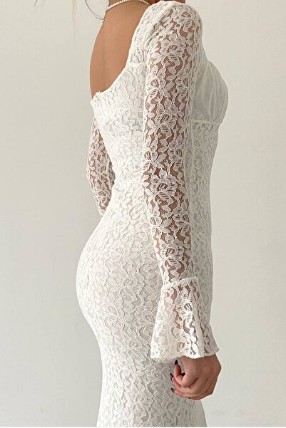 bayansepeti Новий сезон: вечірня сукня середньої довжини з тюлевими рукавами, квадратним коміром і збірками