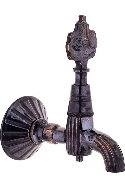 İSAOĞLU YAPI Black Kurna Faucet with Ottoman Tughra Complete Brass Bathroom Kurna Faucet Black