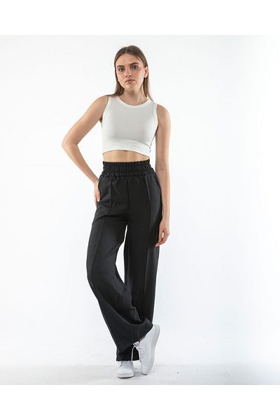 Ladyone Women's Elastic Waist High Waist Spanish Leg Ayrobin Fabric Pants
