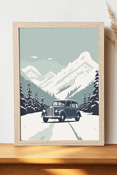 Luna Marissa Αφίσα χειμερινού τοπίου με αυτοκίνητο - Αφίσα αυτοκινήτου από γυ...