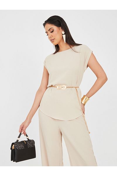 Styli Cap Sleeves Top & Wide Leg Trousers Under Abaya Set