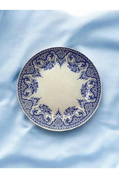 unique florya Blue Blanc Çiçek Desenli Duvar Tabağı Dekoratif Bahçe Balkon Mu...