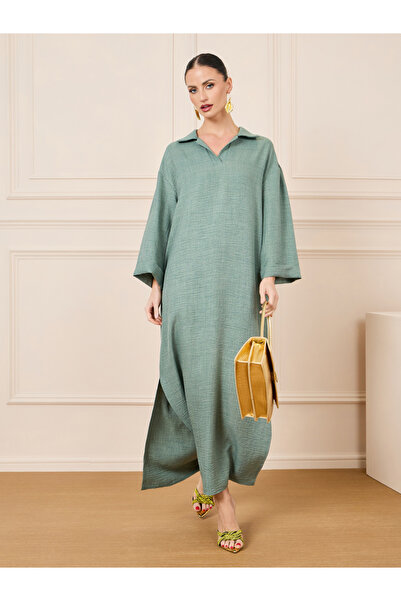 Styli جالابية ذات ياقة مزخرفة وفتحة جانبية