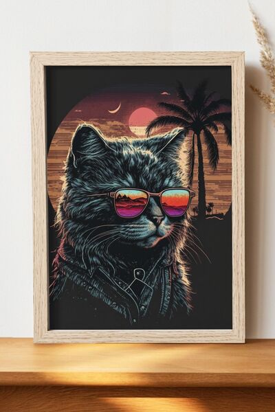 Luna Marissa Αφίσα γάτα με γυαλιά - Αφίσα ψηφιακής τέχνης από χοντρό χαρτί χω...