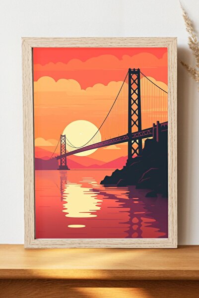 Luna Marissa Αφίσα ηλιοβασιλέματος με γέφυρα - Αφίσα τοίχου από γυαλιστερό χα...