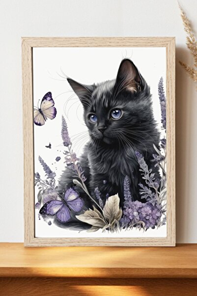 Luna Marissa Αφίσα Cat Butterfly - Αφίσα τοίχου από γυαλιστερό χαρτί χωρίς πλ...