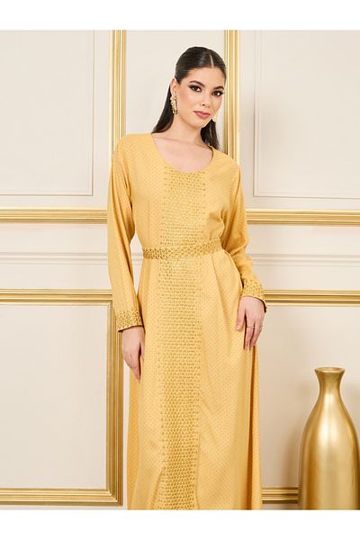 Styli Embroidered Spot AOP Belted Jalabiya