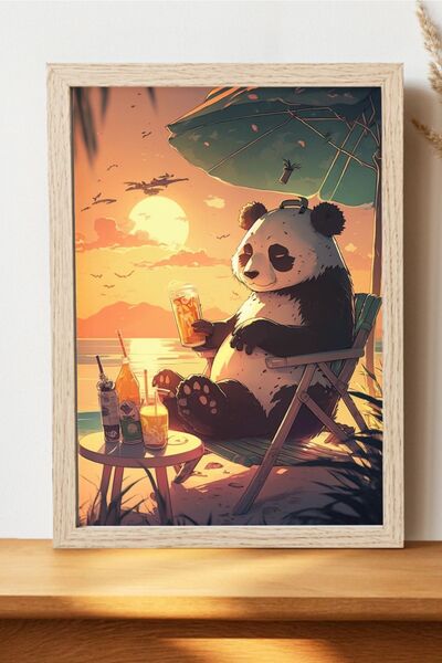 Luna Marissa Αφίσα Panda on the Beach - Αφίσα ψηφιακής τέχνης από χοντρό χαρτ...