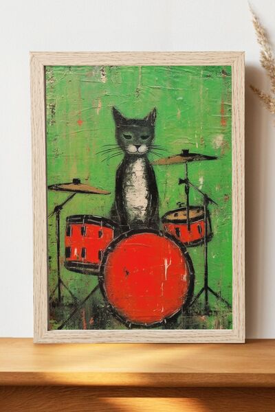 Luna Marissa Αφίσα Drummer Cat - Αφίσα τοίχου από γυαλιστερό χαρτί χωρίς πλαίσιο