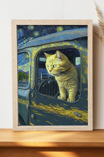 Luna Marissa Αφίσα γάτας σε στυλ Βαν Γκογκ - Ψηφιακή αφίσα τέχνης από χοντρό ...