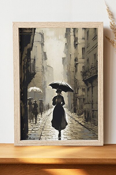 Luna Marissa Vintage γυναικεία αφίσα με ομπρέλα - Ψηφιακή αφίσα τέχνης από χο...