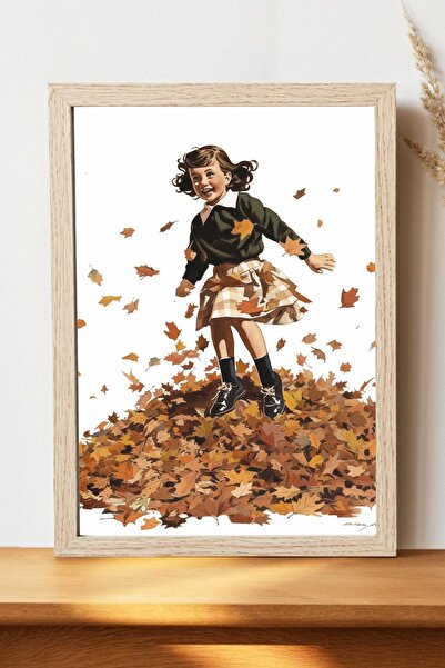 Luna Marissa Παιδική αφίσα σε φθινοπωρινά φύλλα - Ψηφιακή αφίσα τέχνης από χο...