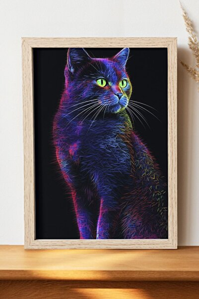 Luna Marissa Πολύχρωμη αφίσα με πορτρέτο γάτας - Ψηφιακή αφίσα τέχνης από χον...