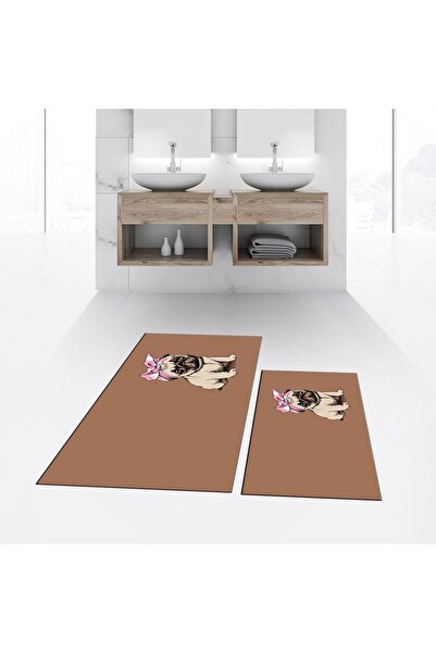 Hey Home Digital Printed Non-Slip Base Washable Double Bathroom Mat Toilet Se...