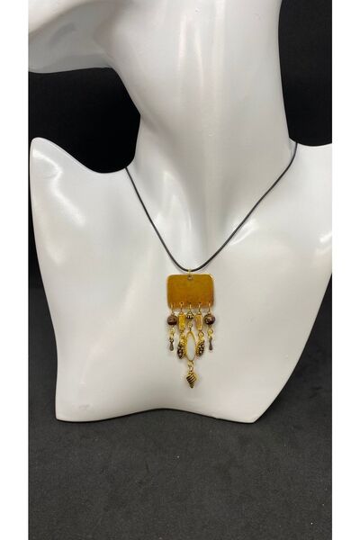 Porsuk Alternatif El Yapımı Pirinç Aparatlı Çek Camı Etnik Kadın Kolye