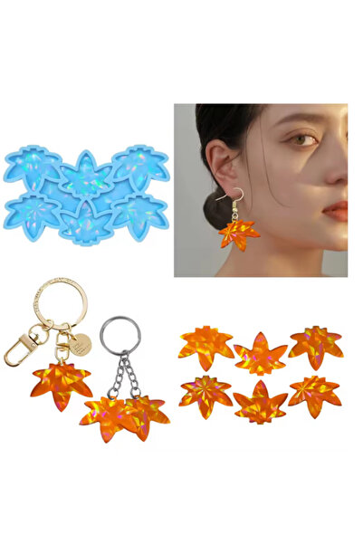 Sirius Hobi Epoksi Kalıp Hologramlı Akçaağaç Yaprağı Anahtarlık Kolye Küpe Ka...