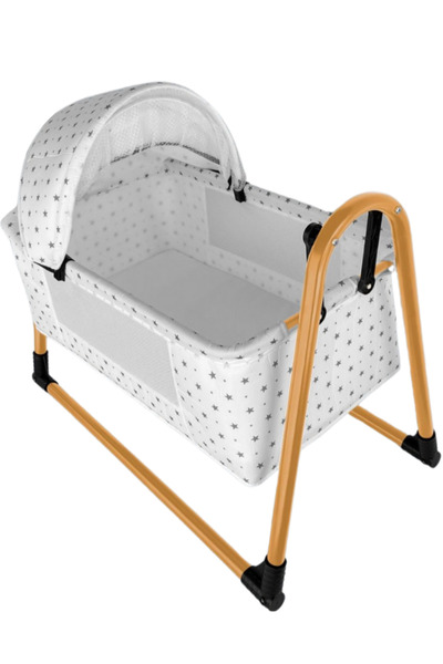 AYVELLA Anne Yanı Cibinlikli Katlanır Beşik Keten Fileli Silinebilir Sallanır Portatif Beşik Kolay Kurulum