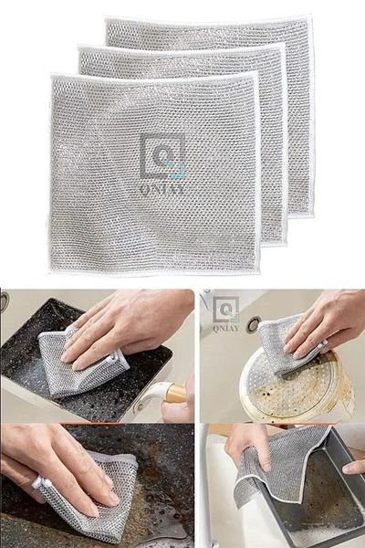 QNİAY Wire Dishcloth Multifunctional Anti-Scratch 1 Piece Dish Wire Scrubbing Cloth Steel Wire Dish Towel