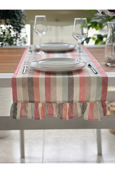 desenizmir Yeni Sezon,Pastel Desen Fırfırlı Runner Örtü