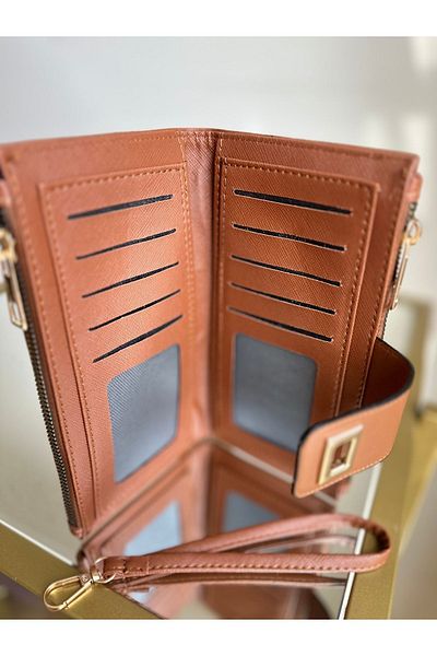 chocolatebag Γυναικείο πορτοφόλι χαρτονομισμάτων και θήκης καρτών με κλειδωμένο λουρί καρπού καφέ