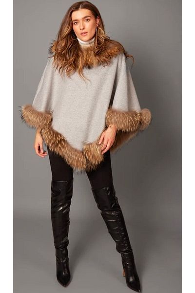 janbely Gray Cashmere Poncho