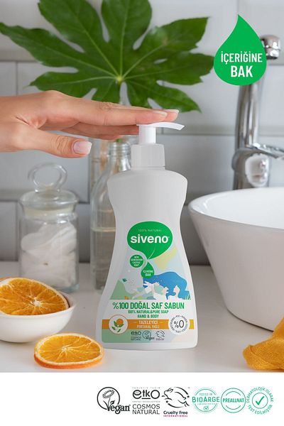 Siveno 100% Natural Liquid Castile Soap with Orange Oil Intensive Moisturizing Purifying 300 ml