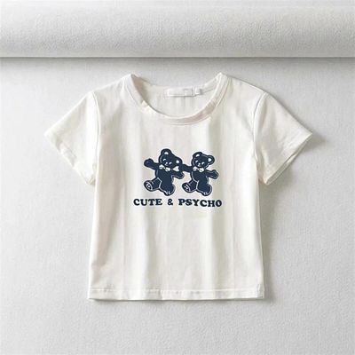 Touz Moda Dompuleri Moda Cute & Psycho Bears Printed White Crop