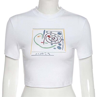 Touz Moda Face Art Printed White Crop
