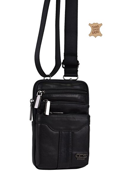 ELATAE حقيبة جواز سفر رجالية من الجلد الطبيعي متعددة العيون من ççs مع حزام 31450