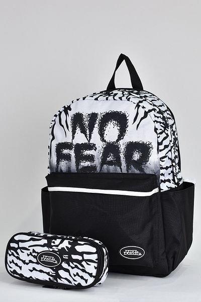 No Fear Unisex School Set of 2 School Bag and Pen Holder Black 03574