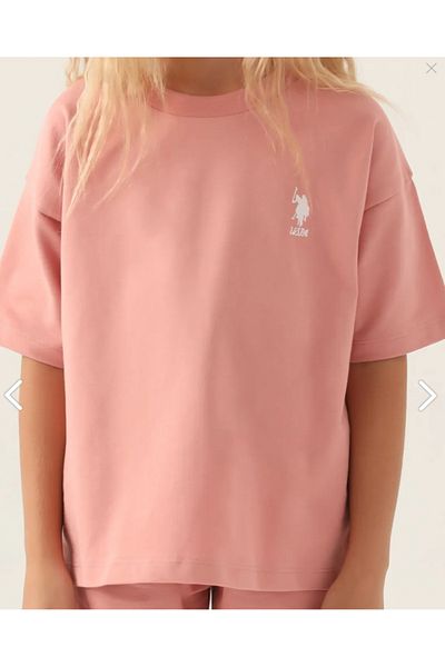 U.S. Polo Assn. Ρετρό ροζ κοριτσίστικο κοστούμι βερμούδας - Us1822-4